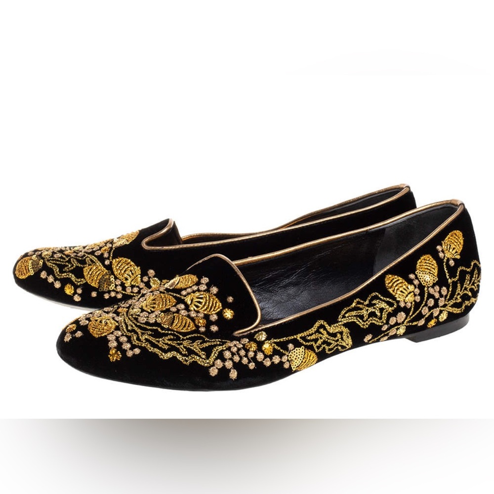 Alexander McQueen Embroidered Velvet Acorn Smoking Slipper - Picture 2 of 15